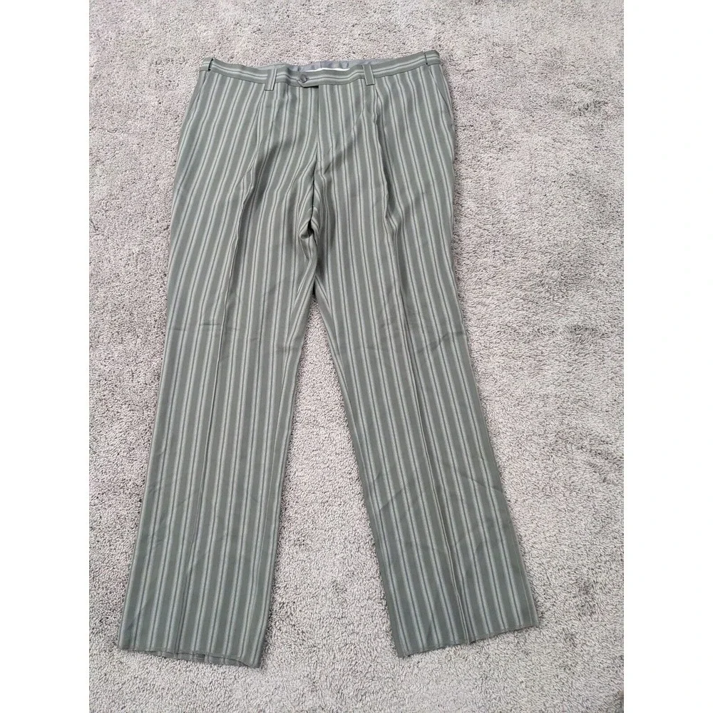 NWT Blu Martini Dress Pants Men's 3X 46W Gray‎ Vertical Stripes Pleated Raw Hem